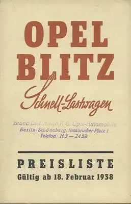 Opel Blitz 1-3 to Preisliste 2.1938
