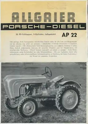 Allgaier Porsche Diesel Schlepper AP 22 Prospekt 2.1956