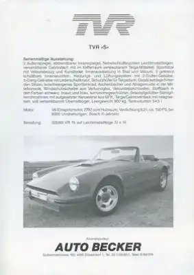 TVR S Prospekt 1980er Jahre