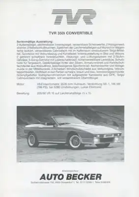 TVR 350i Convertible Prospekt 1980er Jahre