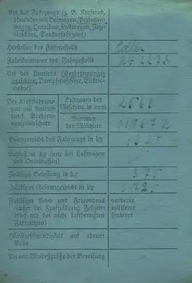 Adler 2563 ccm Fahrzeugschein 1941
