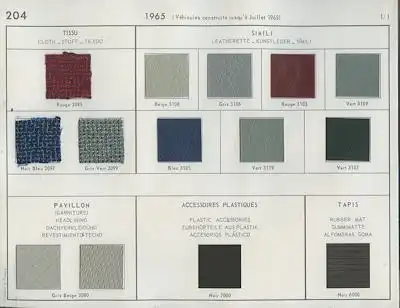 Peugeot Farben und Polster Muster Ordner 1965-1977