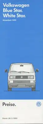 VW T 3 Blue Star / White Star Preisliste 3.1990