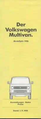 VW T 3 Multivan Preisliste 9.1985