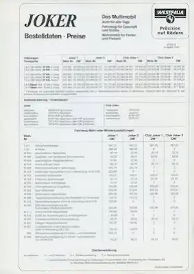 VW T 3 Westfalia Joker Preisliste 10.1983