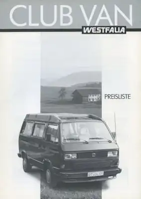 VW T 3 Westfalia Club Van Preisliste 6.1988