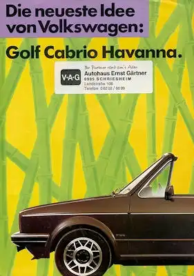 VW Golf 1 Cabriolet Sondermodell Havanna Prospekt ca. 1984