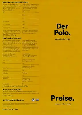 VW Polo 2 Preisliste 9.1984