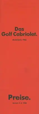 VW Golf 1 Cabriolet Preisliste 4.1985