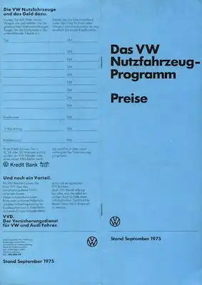 VW Nutzfahrzeuge LT und T 2 Preisliste 9.1975