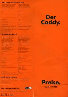VW Caddy Preisliste 11.1982