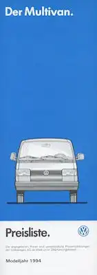 VW T 4 Multivan Preisliste 2.1993 für 1994