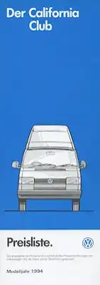 VW T 4 California Club Preisliste 2.1993 für 1994