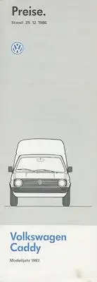 VW Caddy Preisliste 12.1986