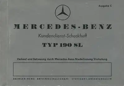 Mercedes-Benz 190 SL Kundendienst-Scheckheft 8.1956