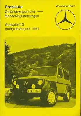Mercedes-Benz Preisliste G und Sonderausstattung 8.1984