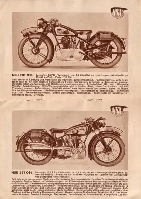 NSU Motorrad Programm 1938