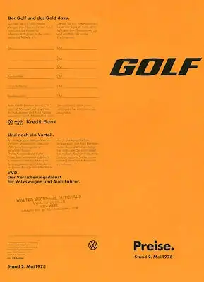 VW Golf 1 Preisliste 5.1978