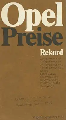 Opel Rekord C Preisliste 9.1969