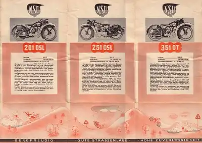 NSU 201 OSL, 251 OSL und 351 OT Prospekt 1939