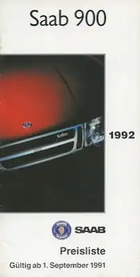 Saab 900 Preisliste 9.1991