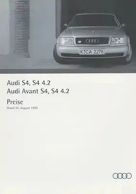 Audi S 4 4.2 / Avant C 4 Preisliste 8.1993