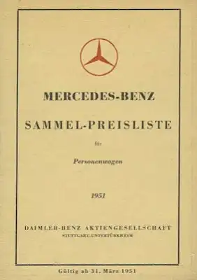 Mercedes-Benz Preisliste 3.1951