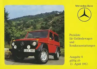 Mercedes-Benz Preisliste G und Sonderausstattung 4.1982