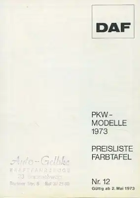 Daf Preisliste + Farben 5.1973