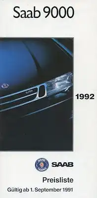 Saab 9000 Preisliste 9.1991