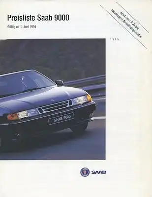 Saab 9000 Preisliste 6.1994