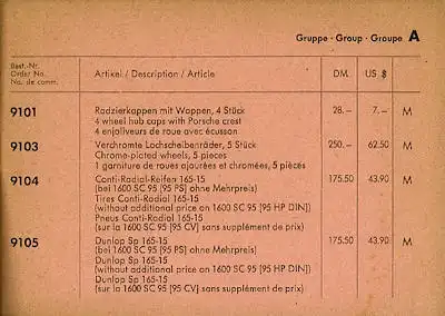 Porsche 356 C Zubehör-Preisliste 7.1963