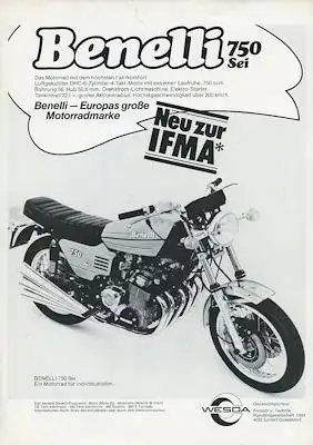 Benelli 750 Sei Prospekt ca. 1974