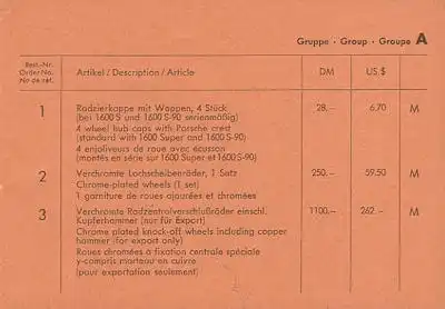 Porsche 356 B Zubehör Preisliste 3.1960