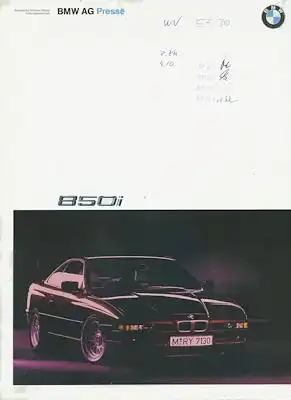 BMW 850i Pressemappe 9.1989