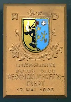 Plakette Geschicklichkeitsfahrt Ludwigsluster MC 17.5.1928
