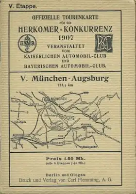 Herkomer Konkurenz 1907 Offizielle Tourenkarte V. Etappe