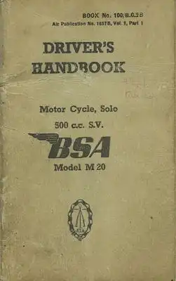 BSA Modell M 20 500c.c. SV Bedienungsanleitung 1950er Jahre