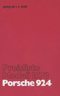 Porsche 924 Preisliste 1.1978
