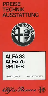 Alfa-Romeo Preisliste 2.1988