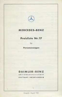 Mercedes-Benz Preisliste Nr. 17 8.1966