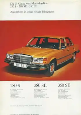 Mercedes-Benz 280 S 280 SE 350 SE Prospekt 8.1972