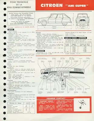 Citroen Ami Super Fiche Technique 12.1973