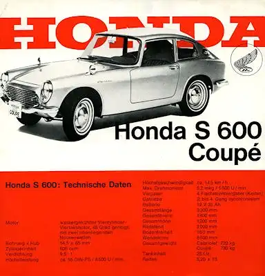 Honda S 600 Cabriolet und Coupé Prospekt 1964