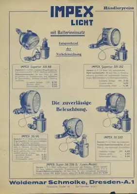 Fahrradlampen Prospekte ca. 1935