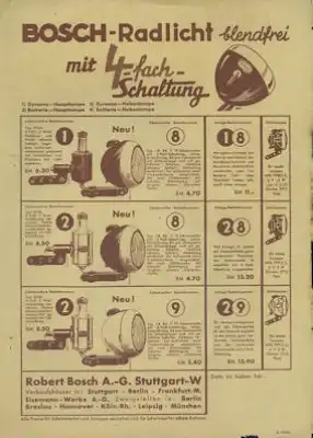 Fahrradlampen Prospekte ca. 1935