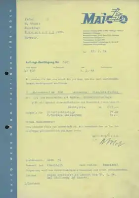 Maico Rechnung / Schreiben u.a. 1950-1954