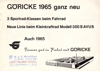 Göricke Modell 350 S Avus und Fahrrad Prospekt 1965