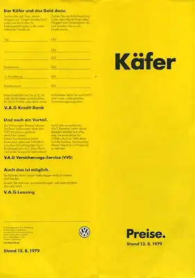 VW Käfer Preisliste 8.1979