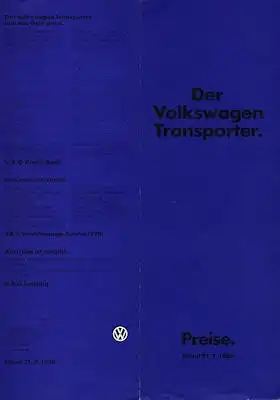 VW T 3 Transporter Preisliste 7.1980